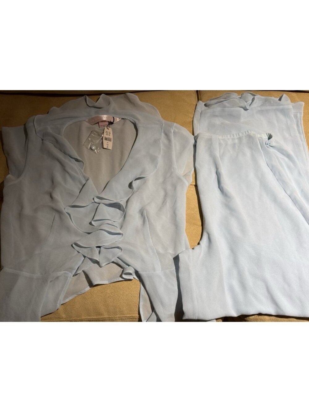 NWT Victoria Secret Sheer Top And Pajama Light Blue Peplum Size SMALL